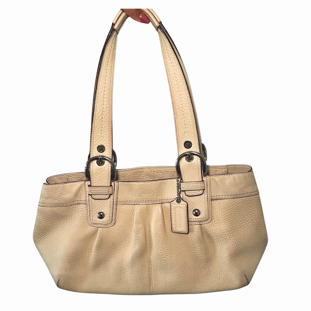 Coach Pebbled Leather Shoulder Tote in Beige